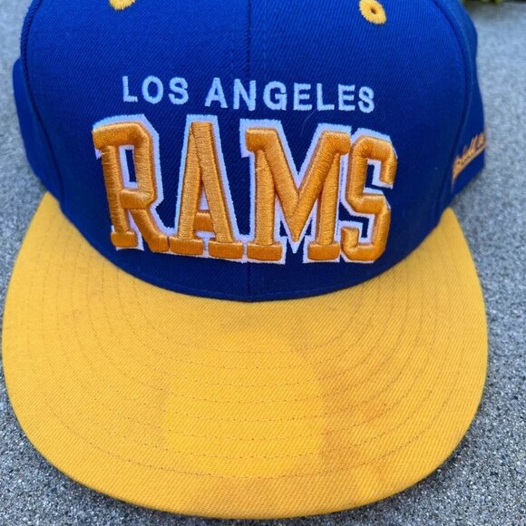 MITCHELL & NESS Los Angeles RAMS Fitted Hat 8 Men's Embroidered Cap Blue - Picture 7 of 7